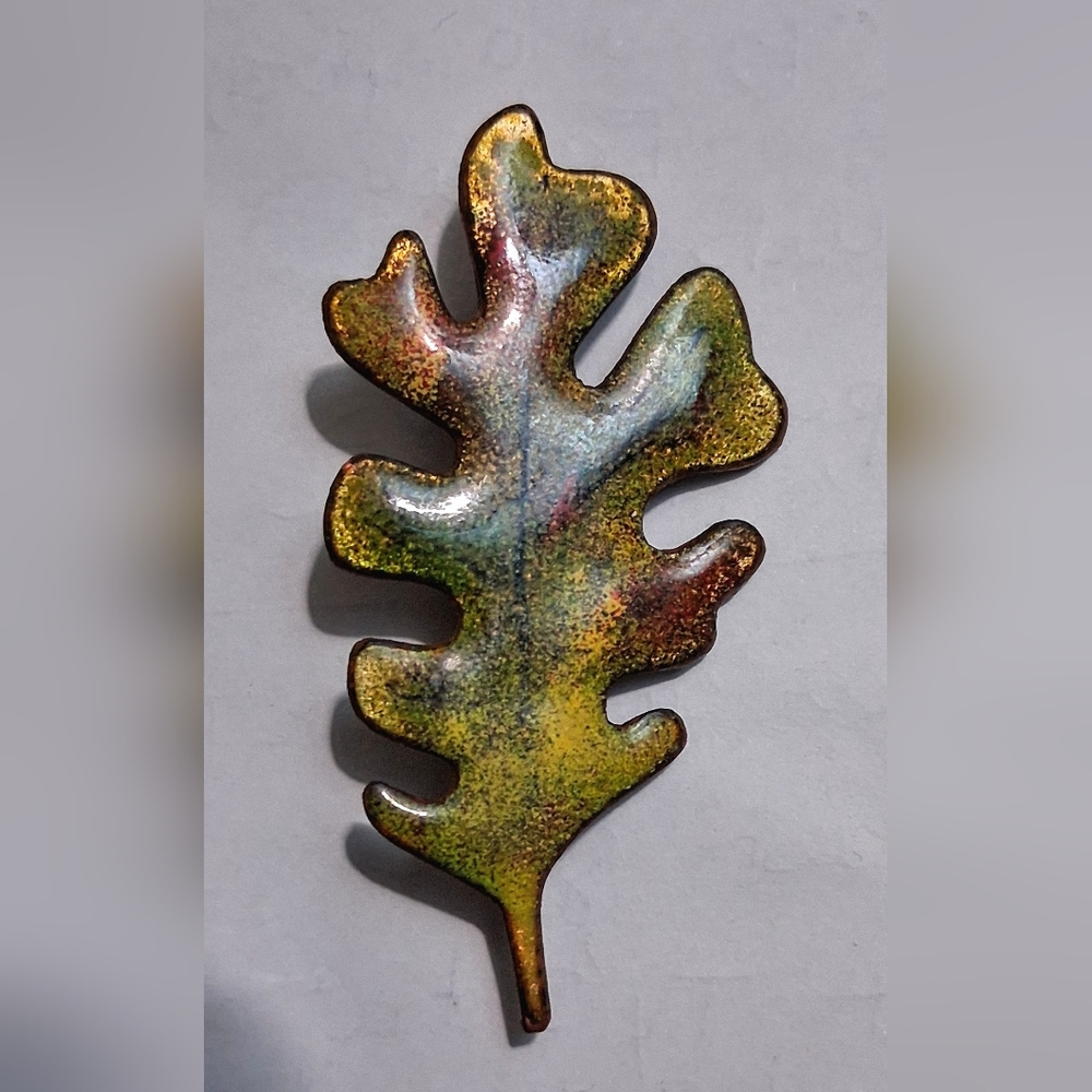 Lovely, Unique, Enamel Leaf Brooch - Vintage 70s - Picture 4 of 8